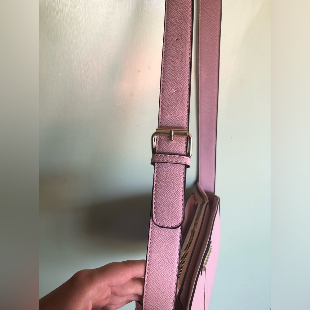 London Fog Pink Leather Purse Hand Shoulder Bag Adjustable Strap Gold Tone Zip - Picture 4 of 10